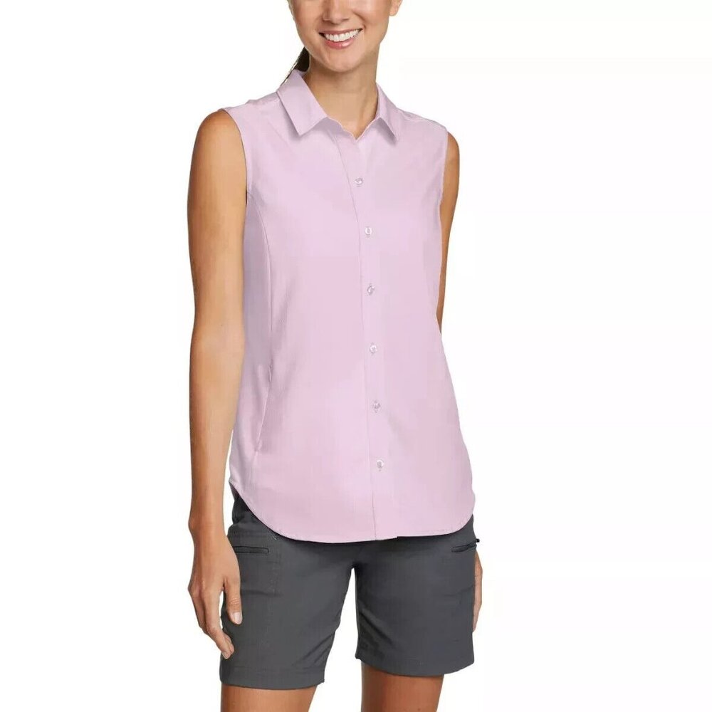 Eddie Bauer Women Plus Size XXL Stretch Purple Button Sleeveless Tech Shirt NWT